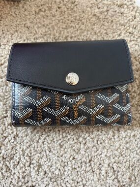 Goyard Black and Brown Goyardine Trifold Wallet with Silver Snap